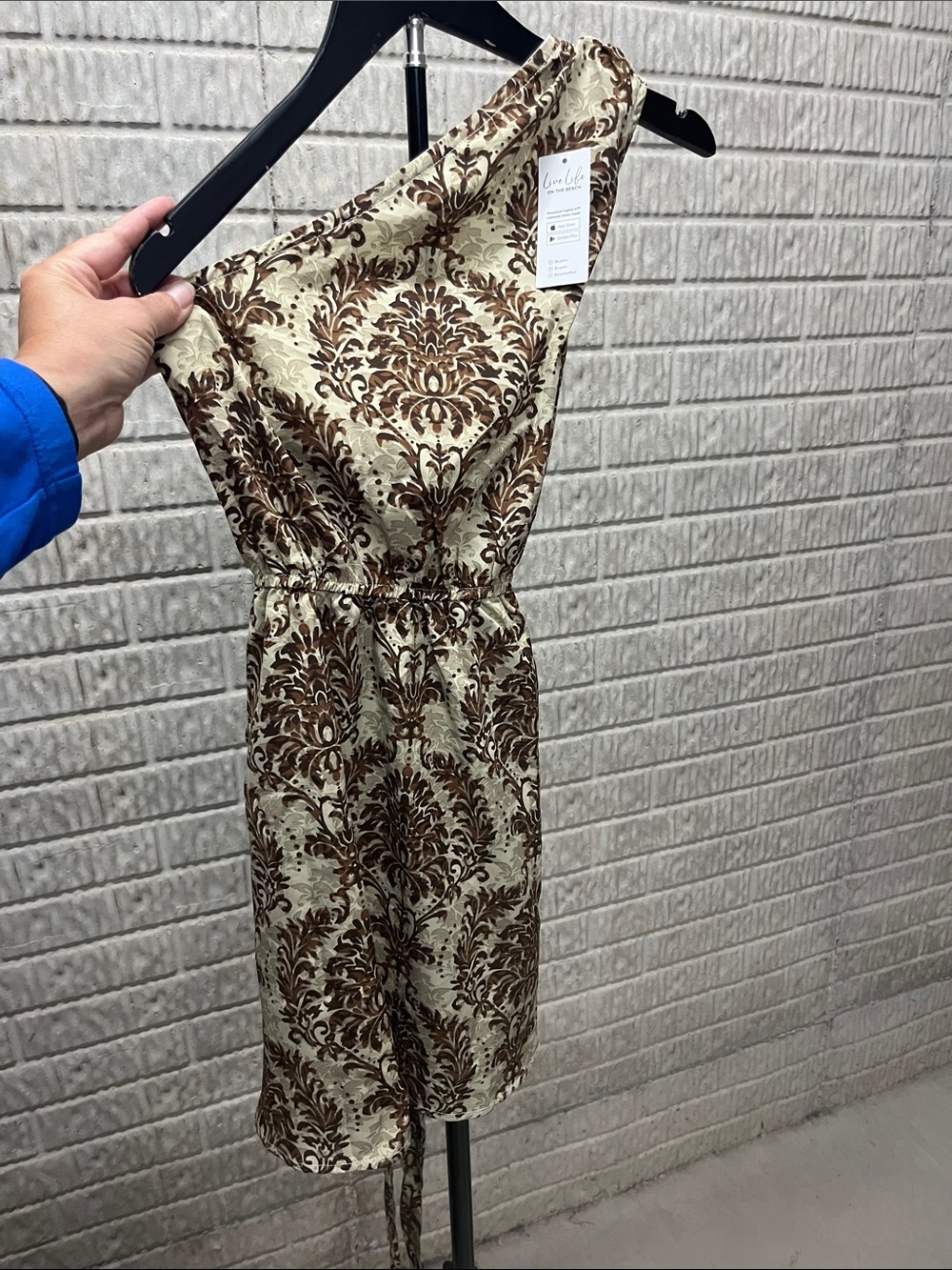 Cupshe One-Shoulder Brown Damask-Print Midi Dress